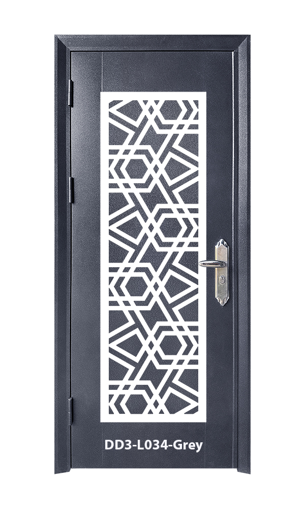 SECURITY DOOR IN DOOR 3'x7'<br> - Laser Cut Design -  DD3-L034-Grey